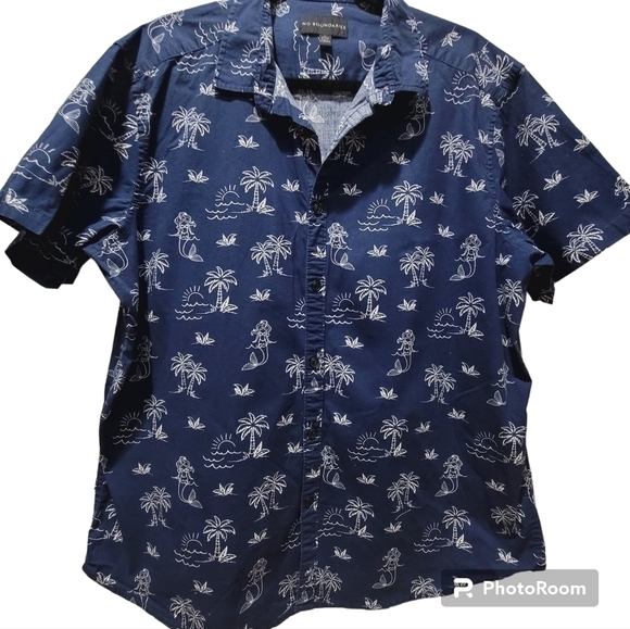 No Boundaries XL Cotton Blue  Hawaiian Tropical Short Sleeve Shirt Buttonup - Picture 2 of 7